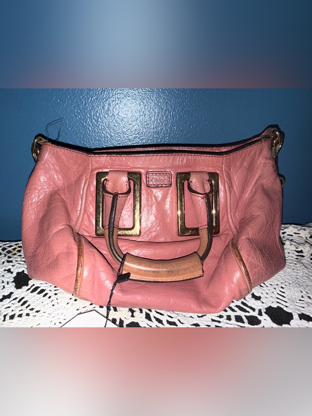 Chloé Coral Pink Leather Shoulder Bag with Gold Hardware